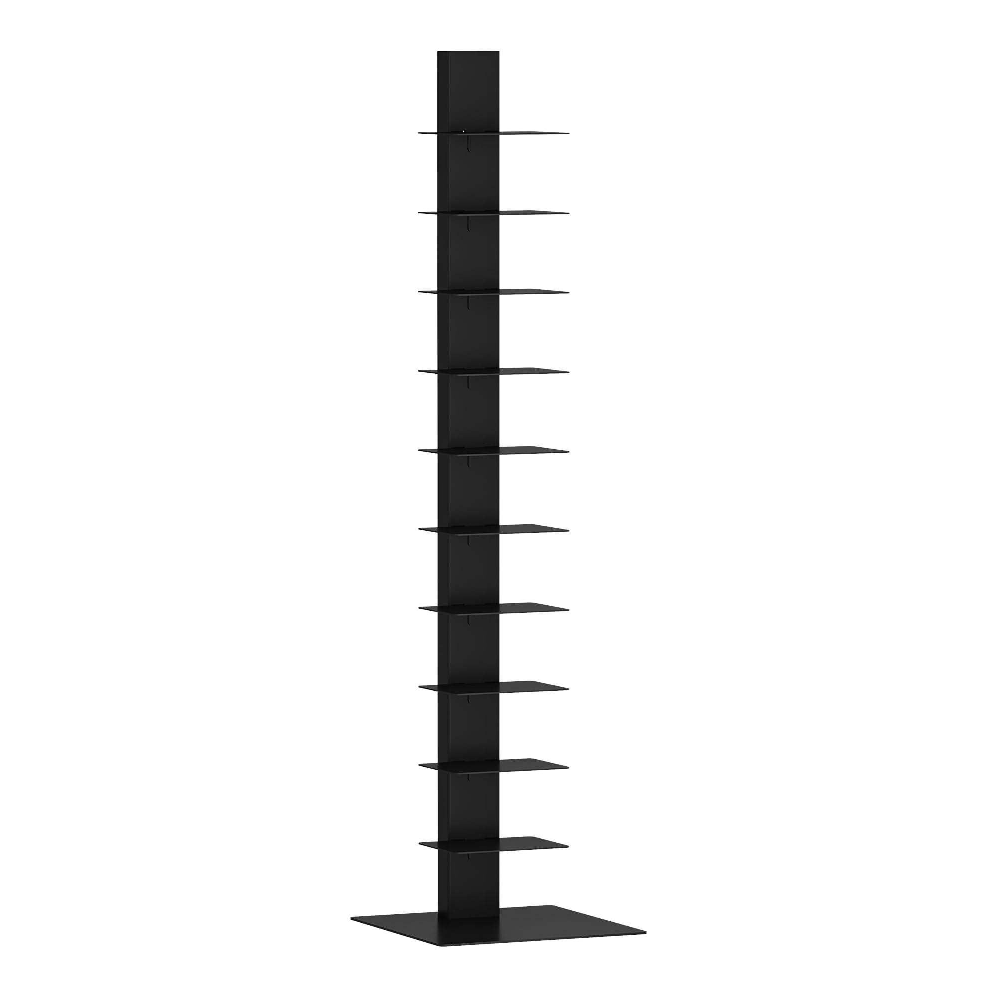 [en.casa] Bibliothèque Autoportante avec 10 Étagères pour CD DVD Livres Meuble de Rangement Polyvalente Design pour Salon Chambre Bureau Acier 150 x 39 x 39 cm Noir Mat