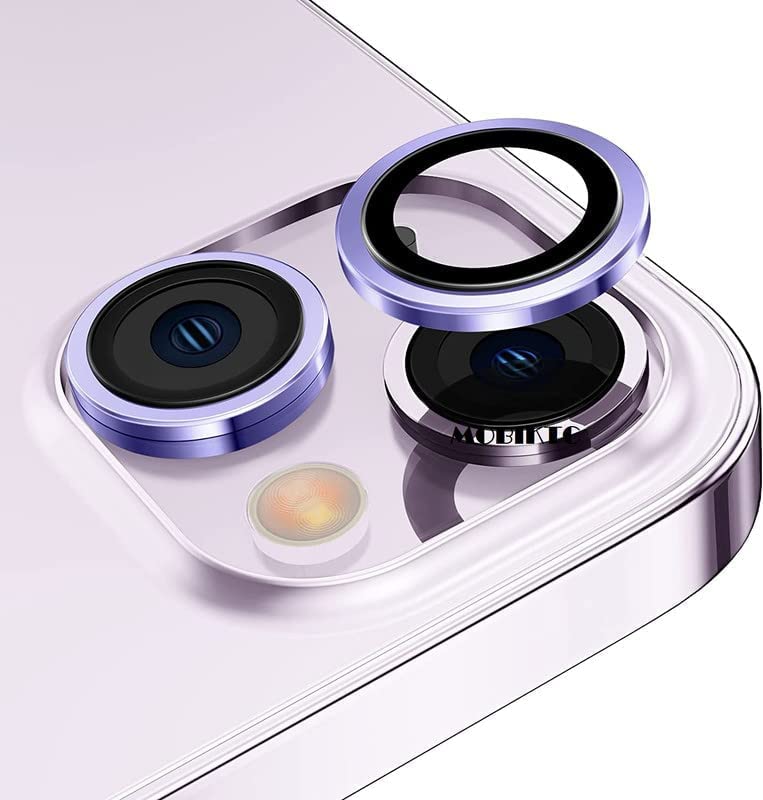 Image of Tempered Glass For iPhone 14 / For iPhone 14 Plus Camera Lens Screen Protector 9H Hardness HD Full Coverage Camera Metal Ring Protecter-(2 Pack, Purple)