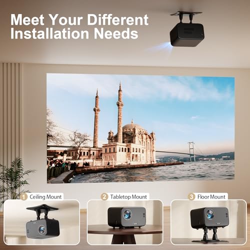 Image of [Officially-Licensed App & Auto Focus]Light Black Smart Mini Projector with WiFi and Bluetooth, XuanPad 4K Support Movie Projector, Portable Native 1080P Outdoor Projector with 360 Stand