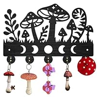 MAYJOYDIY Mushroom Moon Phases Coat Hooks Wall Mounted Wood Key Holder for Wall 30×20cm Nature Moon Star Grass Key Hanger 5 Alloy Hooks Decoratice Key Hook for Gift Living Room Kitchen Office
