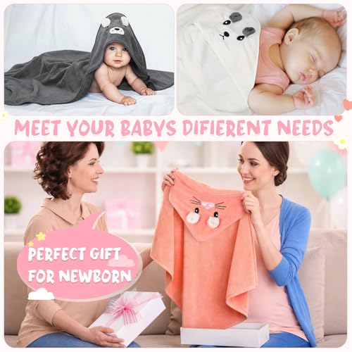 Image of SmoothNovelty 6 Pack Baby Hooded Towels Infants and Toddlers Coral Fleece Baby Bath Towels 31.5 x 31.5 Inch Absorbent Cute Soft Newborn Bath Essentials Gifts for Boys & Girls(Multicolor,Stylish)