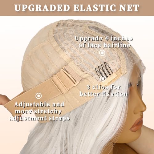 Image of AISI HAIR White Wig for Women, Long Wavy Lace Hairline Middle Part Synthetic Wig for Daily Party-26 Inch