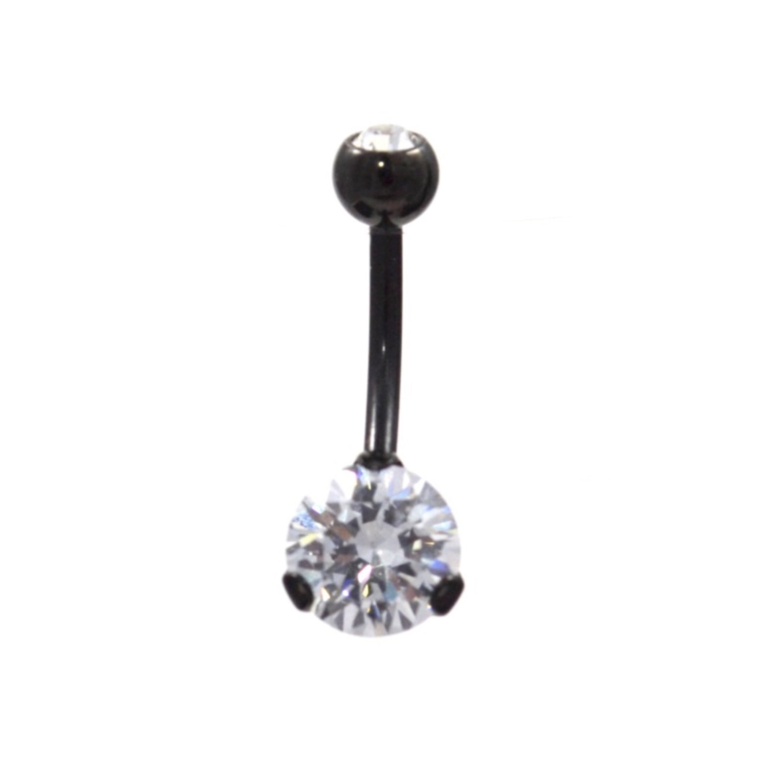 14G Black Titanium Plated Navel Ring Clear Prong CZ Gem Stones Belly Piercing Jewelry