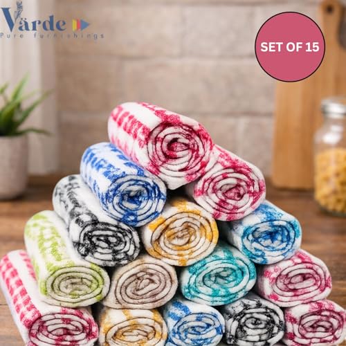 Image of 15 Pcs Dishcloths | 12x16 Inches | Bulk Cotton Kitchen Cleaning Dish Cloths | Scrubbing Wash Cloth Sets | Multipurpose Cloth | 100% Cotton. (Multicolor, Set of 15)
