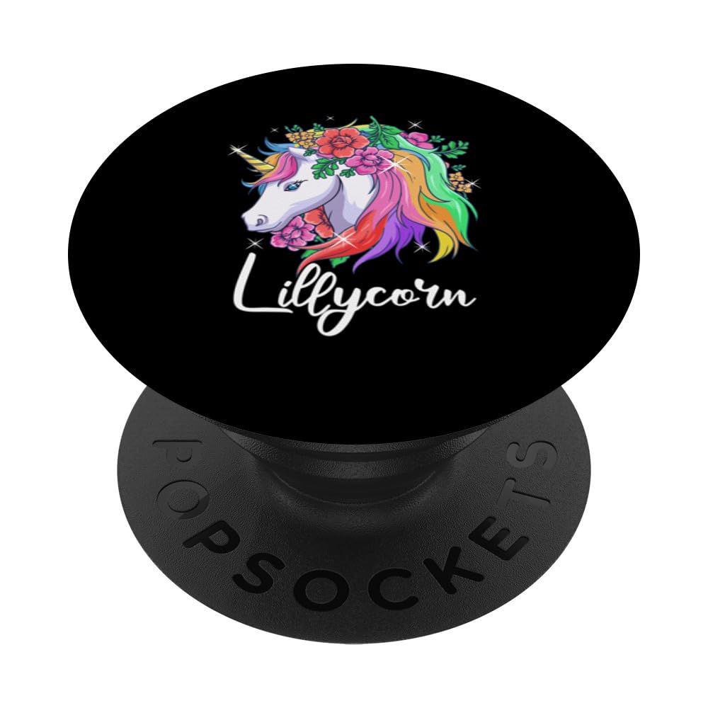 Cute Lillycorn Personalized Name Unicorn Lilly PopSockets Swappable PopGrip
