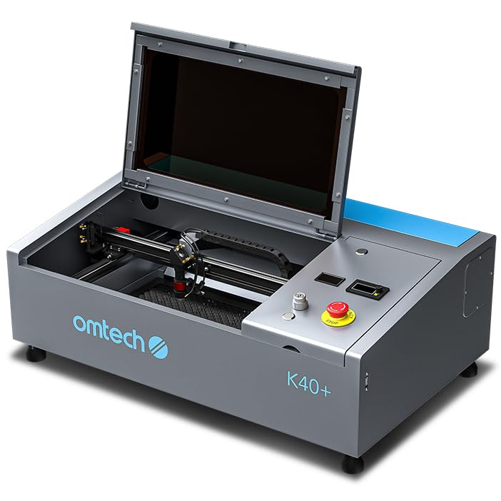 OMTech K40+ CO2 Lasergravierer 40W 200x300mm 220V Lasergraviermaschine Kompatibel mit LightBurn Justierbarer Laserkopf Air Assist für Holz Glas