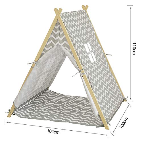 SoBuy OSS02-HG Speeltent Tipi Tent voor Kinderen Kindertent met 2 Deuren en een Raamspeelhuis lichtgrijs - Afbeelding 3