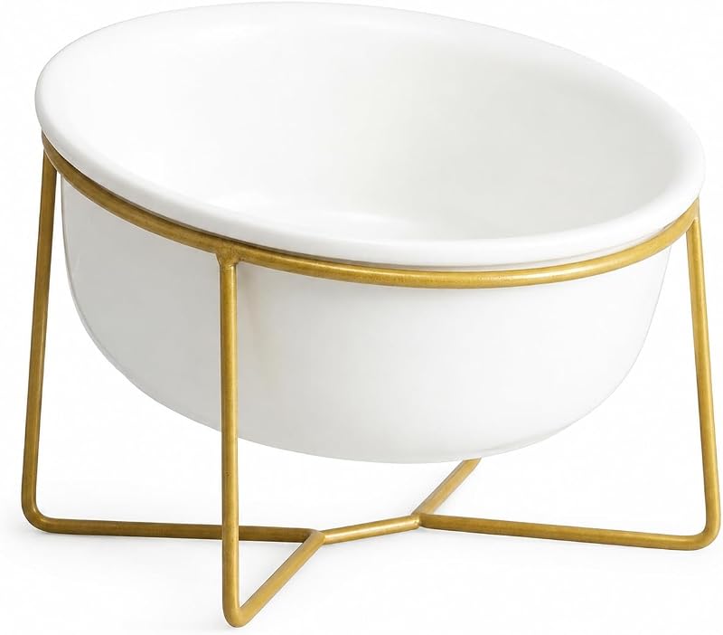 Comedouro Elevado Inclinado de Cerâmica com Suporte de Ferro Dourado HCHLQLZ Grande