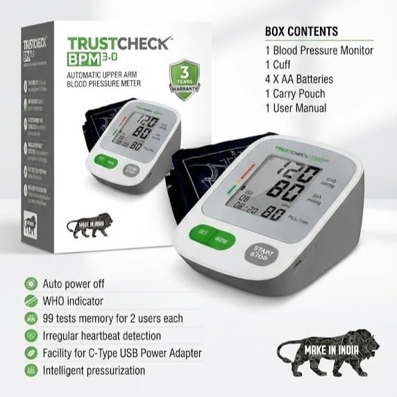Image of Arkray Trustcheck NEW Digital Upper Arm BP Monitor Meter 3.0 Free: 4 AAA Battery | 3 Year Warranty | Fully Automatic & Accurate | C-Type USB Port | WHO Indicator, Grey