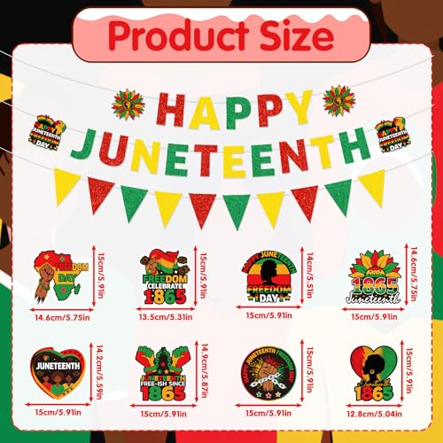 Image of Gameza Happy Juneteenth Party Decorations - 11 Pcs Freedom Day Juneteenth Party Banner Hanging Swirls Decorations, Black History Independence Day Themed Supplies for African American