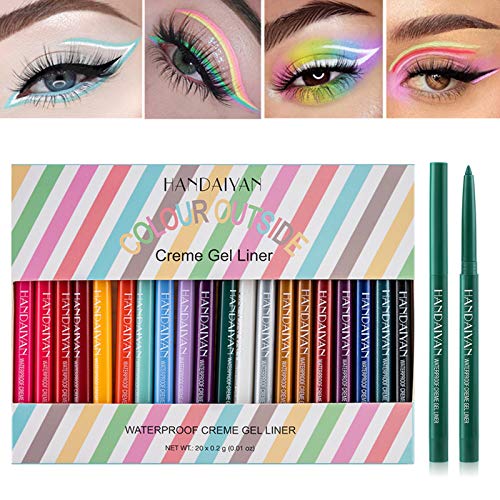 YOUNG VISION Gel Eyeliner Pencil 20PCS Colorful Set, （Matte+Glitter) Colored Eye Iiners, Long Lasting/Waterproof/ Smudge-proof Eyes Makeup set for women, Delineador De Ojos Contra El Agua