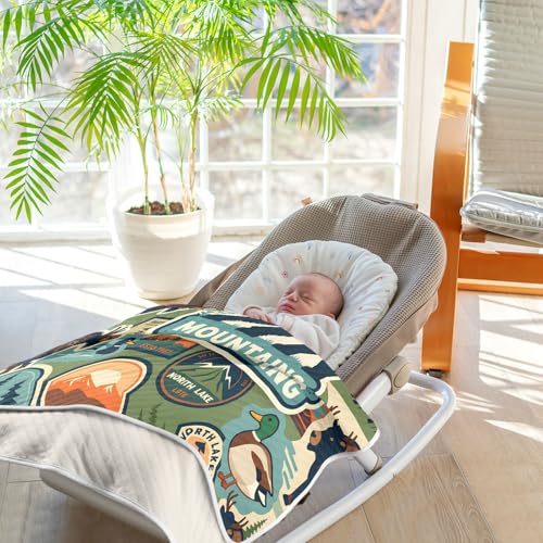 Image of Baby Swaddle Blanket for Boys Girls Soft Warm Stroller Throw Blanket for Newborn Infant Toddler 30X40in National Park Colorful Vintage Pattern