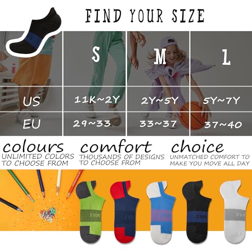 Image of BRISIRA Coolmax Bamboo Viscose Kids No Show Socks Compression Athletic Running Sports Boys Socks Ankle Cushioned for Youth