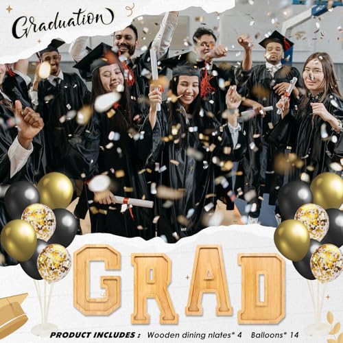 Image of 4PCS Wooden Graduation Decorations Number Charcuterie Board Box-(with 14 Balloons) GRAD Charcuterie Numbers Fillable Food Graduation Party Supplies Suitable for 2025 Party Graduation Decoration