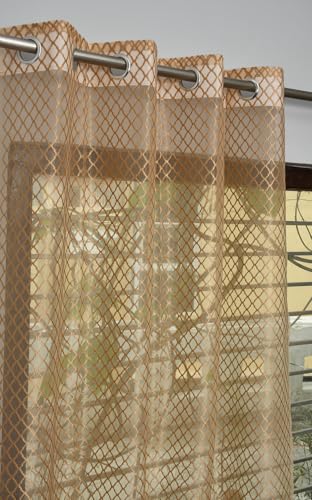 Image of IVAZA Heavy Premium Polyester Beautiful Moroccan Trellis Design Transparent Net Curtains | Modern Parde for Living Room Bedroom | Home Office Screens Door- 7 Feet (Pack of 2) Light Brown