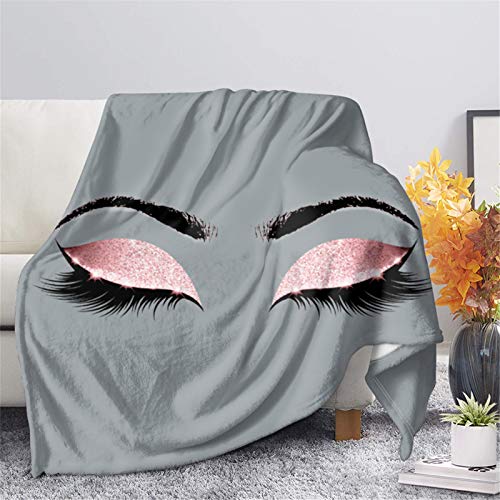 CLOHOMIN Manta de franela suave para todas las estaciones con diseño de pestañas en color gris