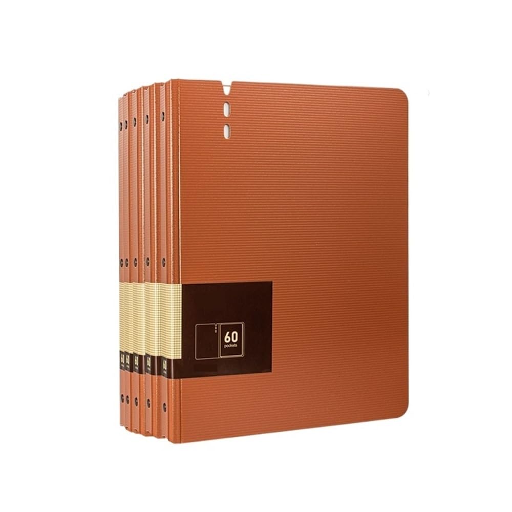 Cartella documenti Cartella portadocumenti A4 da 5 pezzi con inserti trasparenti, for archiviazione di dati ispessiti, for ufficio, 60 pagine per ufficio(Orange)