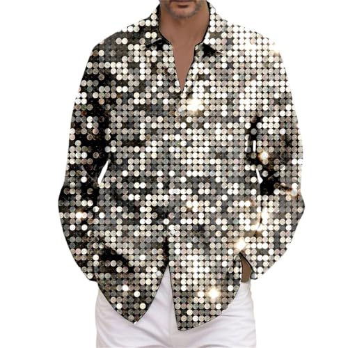 Disfraz de 2026, camisa de manga larga con estampado de lentejuelas brillantes para carnaval, celebración y actuación en escenario (3), plata, 4XL