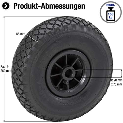 Metafranc Luftrad Ø 260 mm - PVC-Felge - Typ 3.00 - 4 - 150 kg Tragkraft - Gleitlager / Komplettrad mit Felge / Sackkarrenrad / Sackkarrenreifen / Ersatzrad / 810140 schwarz