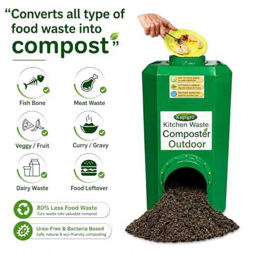 Image of Kitchen Waste Composter, 65 litres Outdoor Bin with Compost Booster, Green