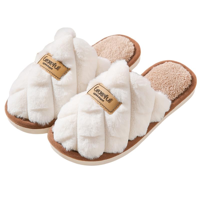 Cozy Plaid Colorblock Slippers for Men & Women - Warm, Non-Slip Indoor Home Shoes with Soft Faux Rabbit Fur Lining