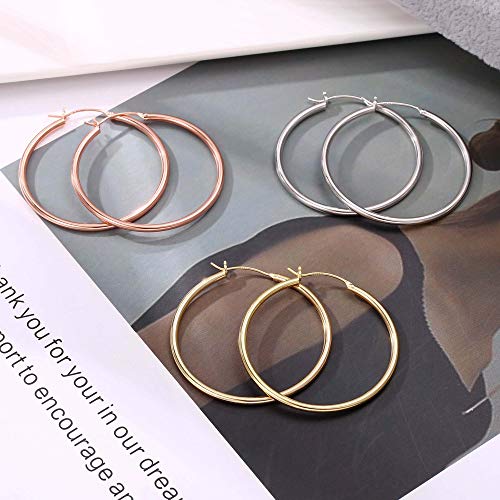 M Mooham Big Gold Hoop Earrings For Women, 14K Gold Plated 925 Sterling Silver Post Hypoallergenic Large Hoops Earrings Pack Set Dainty Big Gold Hoop Earrings For Women Jewelry 40Mm #TOP5