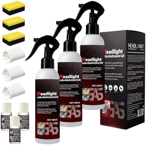 BNGXR 1 Set Professional Car Headlight Restoration Kit, 2026 New Headlight Cleaning and Polishing Spray, Multifunctional Headlight Oxidation Remover Spray for Vehicle Maintenance (1)