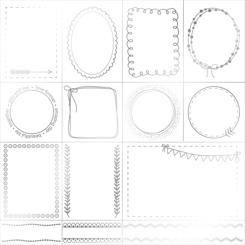 Lámina de acetato con foil metálizado |12'x12'| - Doodle Frames (plata)
