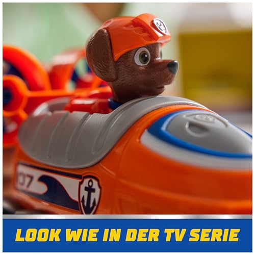 PAW PATROL - Zuma-Figur mit Luftkissen-Boot, stabiles Basis-Fahrzeug , authentisches Spielzeug zur Serie für Kinder ab 3 Jahren
