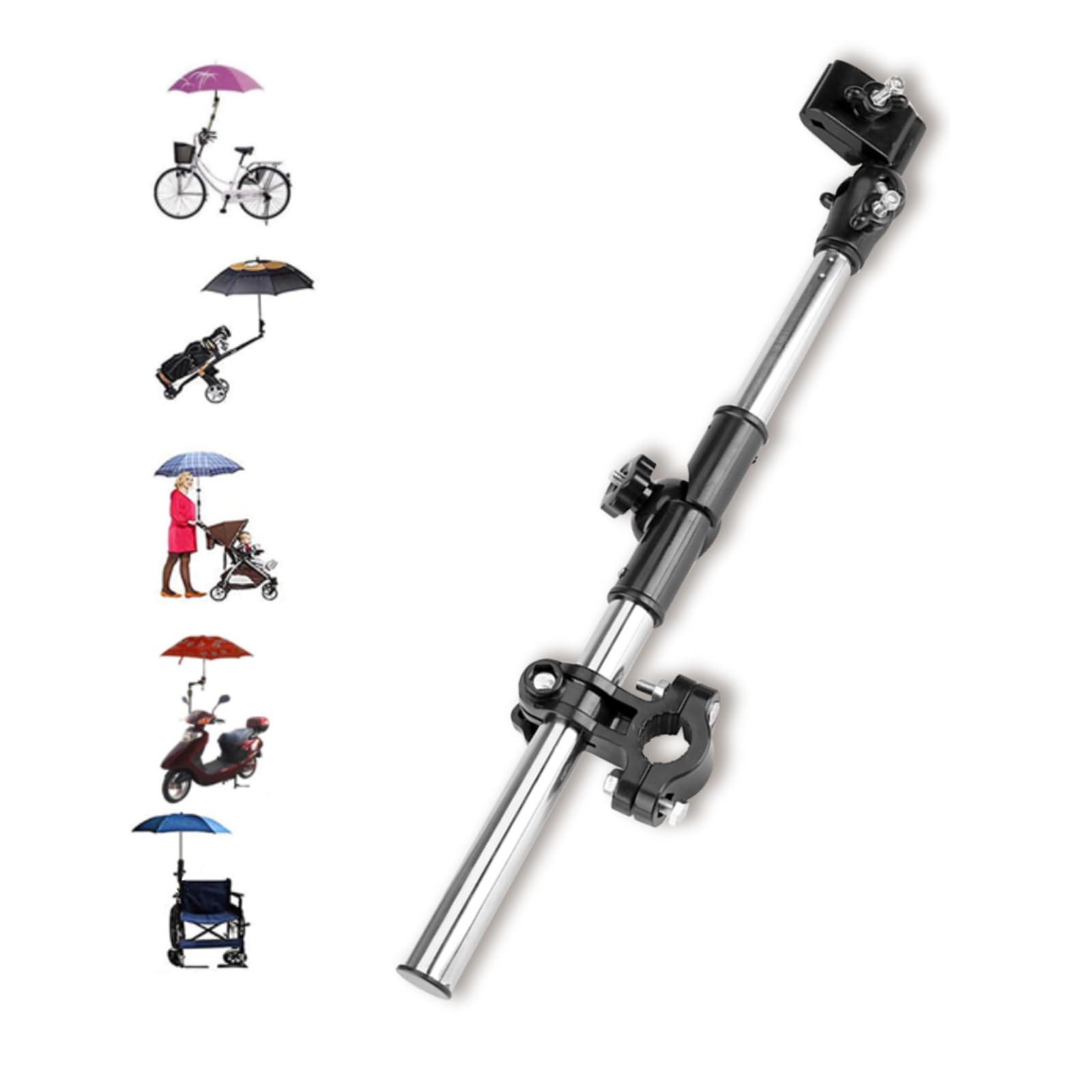 Umbrella Mount Holder, Portable Stainless Steel 360 Adjustable Umbrella Holder for Wheelchair, Baby Stroller, Chair Wheelchair (Black)