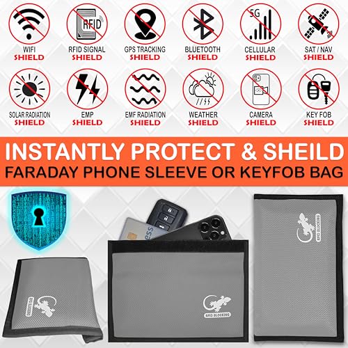 Image of Gecko Travel Tech Faraday Bag Anti-Tracking GPS RFID Car Key Signal Blocker Wallet Shielding Pouch Protective Case for Cell Phone Car Key FOB, Data Privacy, Electronic Device Security, SILVER - NYLON,