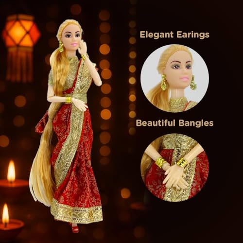 Image of Traditional Doll in Saree for Girls | Made in India Toy | Beautiful Ethnic Gudia| Birthday Present for Kids Aged 3+ Years | Indian Fashion Toys in Premium Packaging Gift Box (C18)