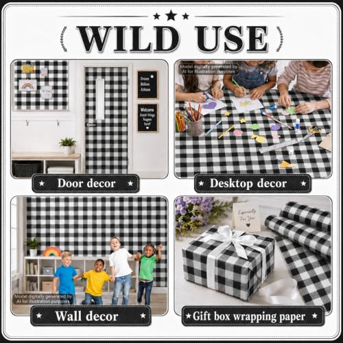 Black White Buffalo Plaid Bulletin Board Roll Non-Woven Fabric Bulletin Board Background Non-Woven Fabric Backdrop Back to School Decor Poster for Birthday Party Art Crafts Supplies 16in X 12ft - Image 6