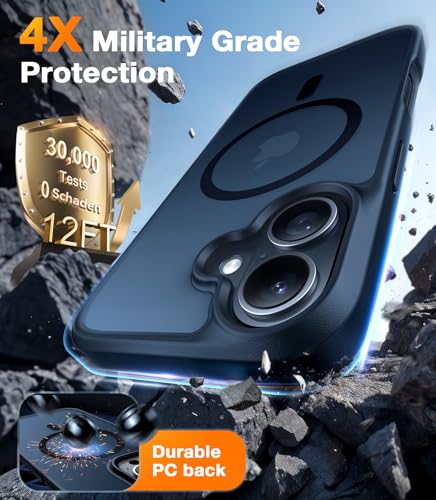 Image of TORRAS Magnetic Shockproof for iPhone 16 Case,18N Mighty Magnetic, 12FT Military Grade Drop Tested, Fit for MagSafe, Protective Hard Back Plastic Slim Phone Case for iPhone 16 6.1 inch, Black Titanium