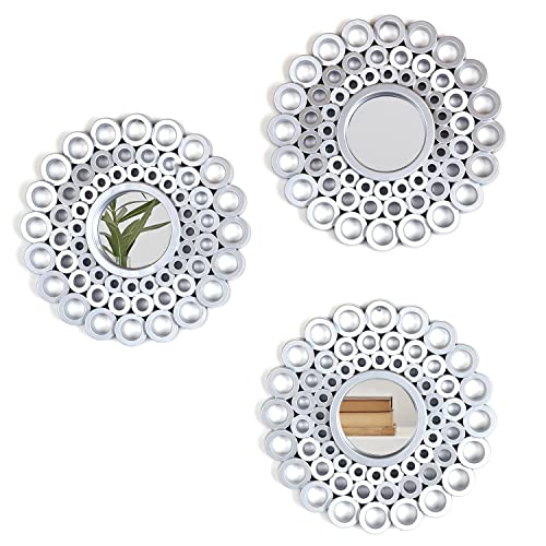 Image of Mirrorize 10 inch Silver Round Mirror Wall Decor Set, Silver Wall Mirrors Accent Decor for Living Room, Decorative Silver Mirrors for Wall Decor Set of 3, (IMP8566)