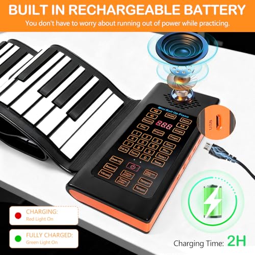 Roll Up Piano Keyboard, 88 Tasten Rollpiano Unterstützt MIDI mit 128 Tönen und Rhythmen/20 Demo/Fußpedal/Bluetooth, Elektronisches Keyboard Klavier für Kinder Erwachsene Anfänger Geschenk