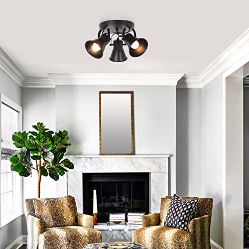 Image of 3-Light Industrial Track Lighting, Adjustable Round Kitchen Ceiling Light, Morden Black Flush Mount Directional Light for Kitchen, Hallway, Dining Room, Bathroom, Coffee Bar.