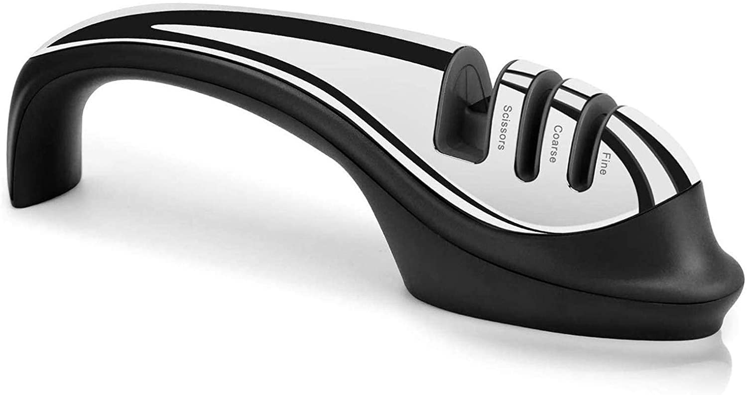 Knife Sharpener Kitchen Knife Sharpener with Non-Slip Base 3-Stage Sharpening Tool Helps Restore and Repair Blades Edge Safe