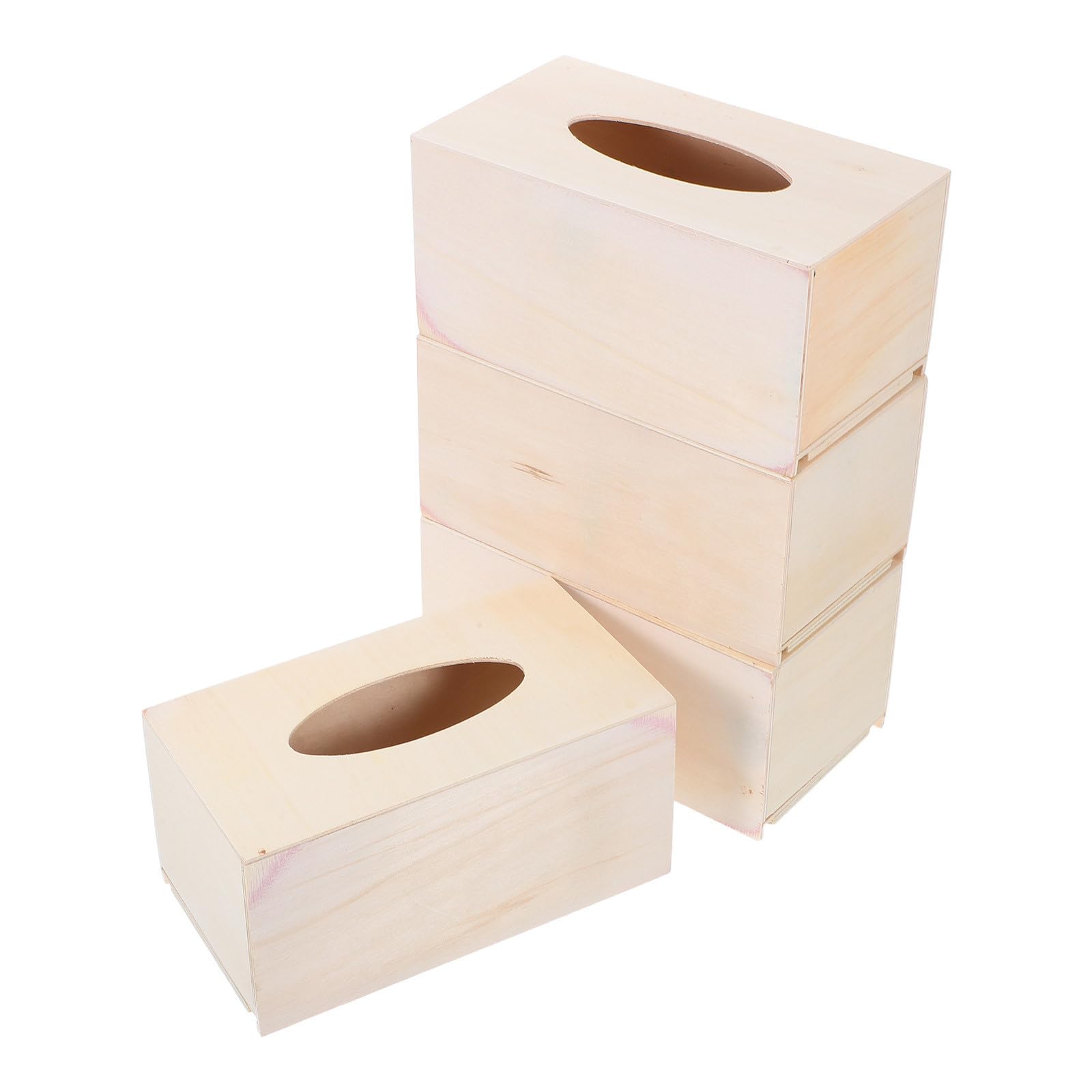 4 Pezzi Scatola Porta Fazzoletti DIY in Legno, Rettangolare Beige