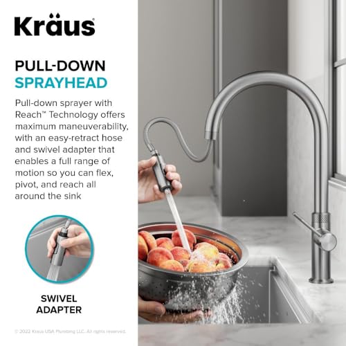 Image of KRAUS Oletto Modern Industrial Pull-Down Single Handle Kitchen Faucet in Matte Black, KPF-2654MB