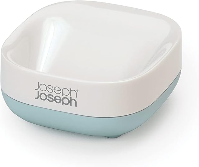 Joseph Joseph 70502 Slim Compact Soap Dish, White/Blue, 7.1 x 3.6 x 8.4 cm
