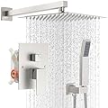 IUERASD Shower Faucet Set with Shower Head, Wall Mount 10 Inch Square Rainfall Shower Head and Handle Set Single Handle Shower System Set with Female Threads Valve Body and Trim Included(Brush Nickel)