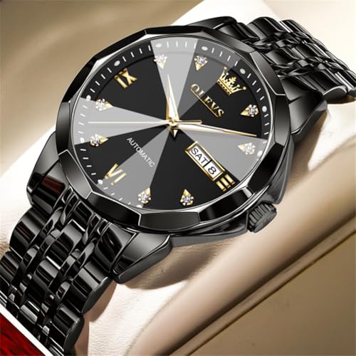 Image of OLEVS Watch for Men Automatic Classic Mechanical Watch Diamond Mirror Stainless Steel Dress Casual Waterproof Day /Date Calendar