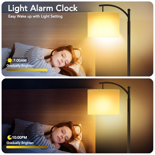 ROTTOGOON Floor Lamps with Matter Smart Light Bulb, RGB + Color Temperatures Bright Dimmable Smart Floor lamp, Living Room Standing Tall Industrial Floor Lamp (Beige Lampshade Included) -Black