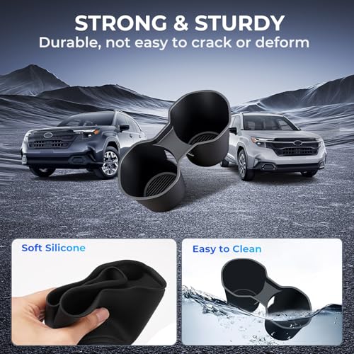 Image of Center Console Cup Holder Inserts for Subaru Forester 2025 (Not for 2026+), Interior Accessories Silicone Car Cup Holders Covers Protector for 2025 Forester, Black
