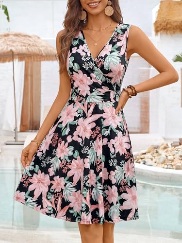 Image of GUBERRY Womens Wrap V Neck Sleeveless Sundress Summer Flare Tank Dress with Pockets