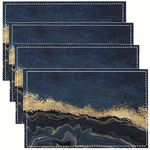 Manteles Individuales Lavables Patrón Mármol Azul Manteles Individuales de Lino Moderno Lavables Resistente al Calor Impermeable para de Cocina Hoteles Restaurante 30x45cm, Juego de 2