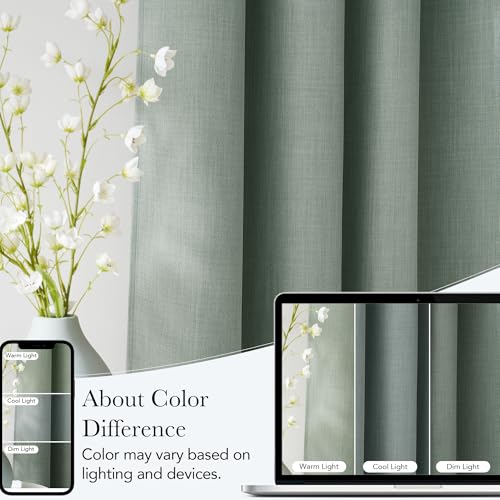 Image of NICETOWN Short Faux Linen Sage Green Blackout Curtains 63 inches Long for Kitchen - Privacy Panels for Living Room Bedroom, Modern Farmhouse Style Easy Care Grommet Top, 2 Panels, W42 by L63