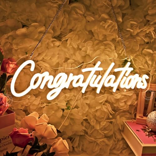 Image of SYLHOME Congratulations Led Neon Light Sign Gratuation Celebrate Wall Sign Decor Backdrop Congrats Grad Prom Party Wedding Birthday Banner Decor Gifts 16.14 inch X 4.92 inch USB Warm White