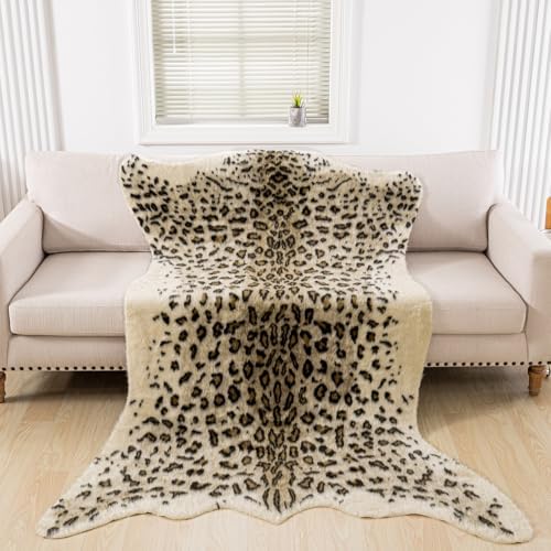 Faux Cheetah Area Rug Animals Printed Hide Mats Leopard Rug 5.2ft x 6.5ft / 63 x 78.7inch / 160 x 200cm Soft Non-Shedding Luxury Floor Mat for Living Room, Bedroom